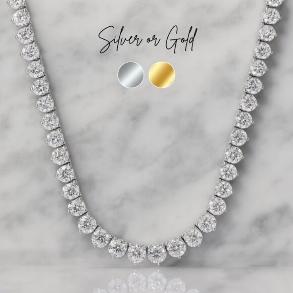 “Bellagio” Luxe 3 Prong Tennis Necklace 18” Inch